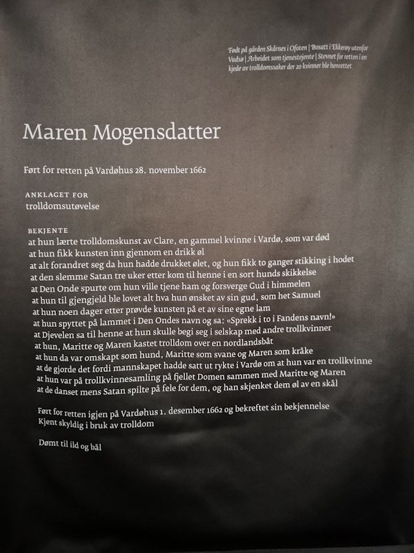 Dom over Maren Mogensdatter fra heksemonumentet Steilsneset minnested i Vardø