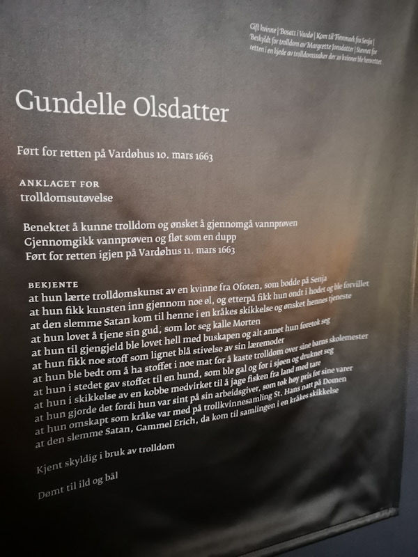 Dom over Gundelle Olsdatter fra heksemonumentet Steilsneset minnested i Vardø